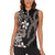 Hawaiian Tropical Flowers and Maile Pikake Women Sleeveless Polo Shirt Polynesian Tribal Pattern Grayscale Mode