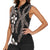 Hawaiian Tropical Flowers and Maile Pikake Women Sleeveless Polo Shirt Polynesian Tribal Pattern Grayscale Mode