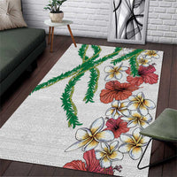 Hawaiian Tropical Flowers and Maile Pikake Area Rug Polynesian Tribal Pattern White Color LT03 White - Polynesian Pride