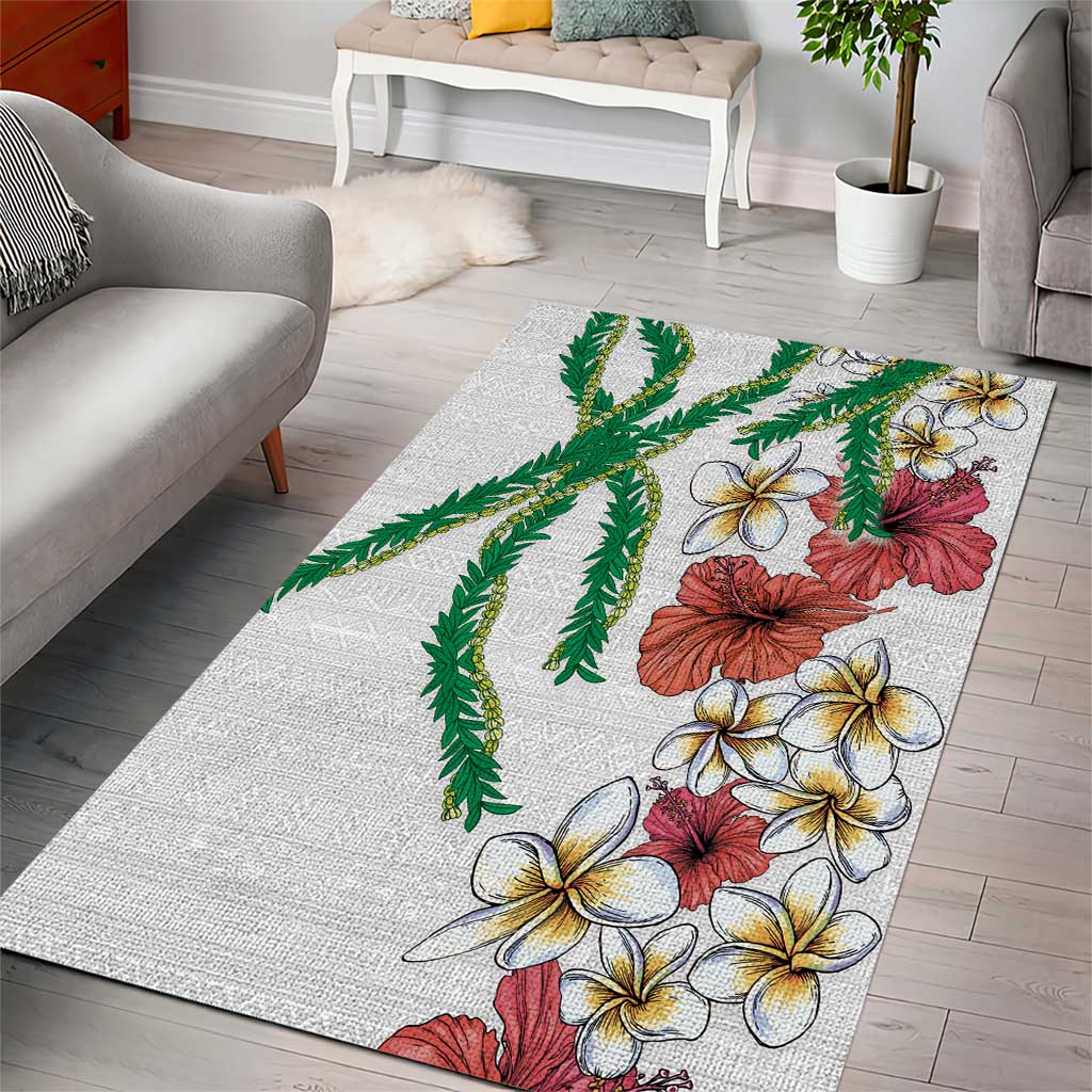 Hawaiian Tropical Flowers and Maile Pikake Area Rug Polynesian Tribal Pattern White Color LT03 - Polynesian Pride