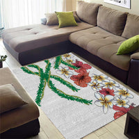 Hawaiian Tropical Flowers and Maile Pikake Area Rug Polynesian Tribal Pattern White Color LT03 - Polynesian Pride