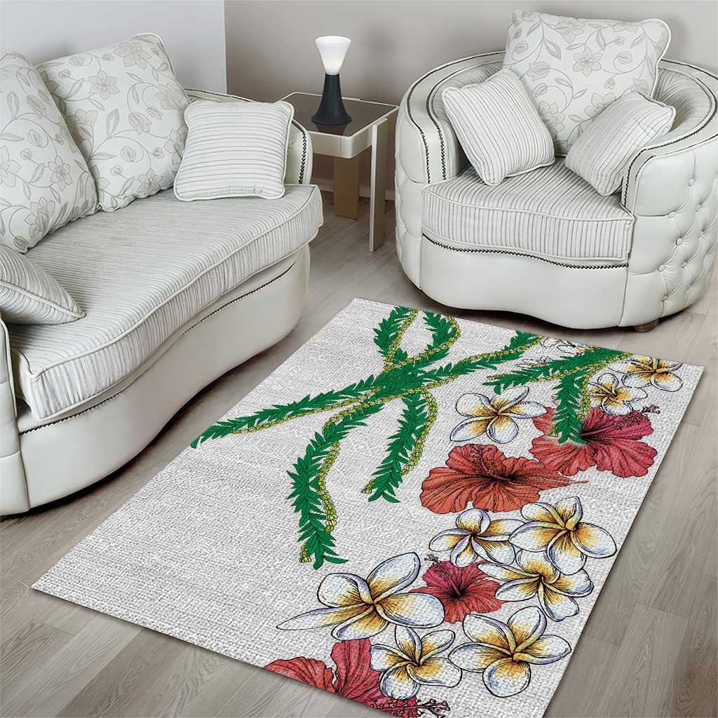 Hawaiian Tropical Flowers and Maile Pikake Area Rug Polynesian Tribal Pattern White Color LT03 - Polynesian Pride