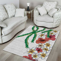 Hawaiian Tropical Flowers and Maile Pikake Area Rug Polynesian Tribal Pattern White Color LT03 - Polynesian Pride