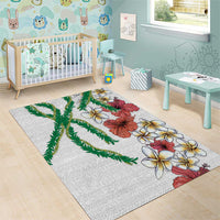Hawaiian Tropical Flowers and Maile Pikake Area Rug Polynesian Tribal Pattern White Color LT03 - Polynesian Pride
