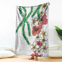 Hawaiian Tropical Flowers and Maile Pikake Blanket Polynesian Tribal Pattern White Color LT03 - Polynesian Pride