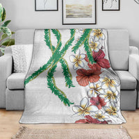 Hawaiian Tropical Flowers and Maile Pikake Blanket Polynesian Tribal Pattern White Color LT03 - Polynesian Pride