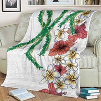 Hawaiian Tropical Flowers and Maile Pikake Blanket Polynesian Tribal Pattern White Color LT03 - Polynesian Pride