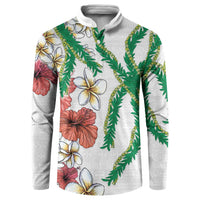 Hawaiian Tropical Flowers and Maile Pikake Button Sweatshirt Polynesian Tribal Pattern White Color LT03 White - Polynesian Pride
