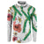 Hawaiian Tropical Flowers and Maile Pikake Button Sweatshirt Polynesian Tribal Pattern White Color