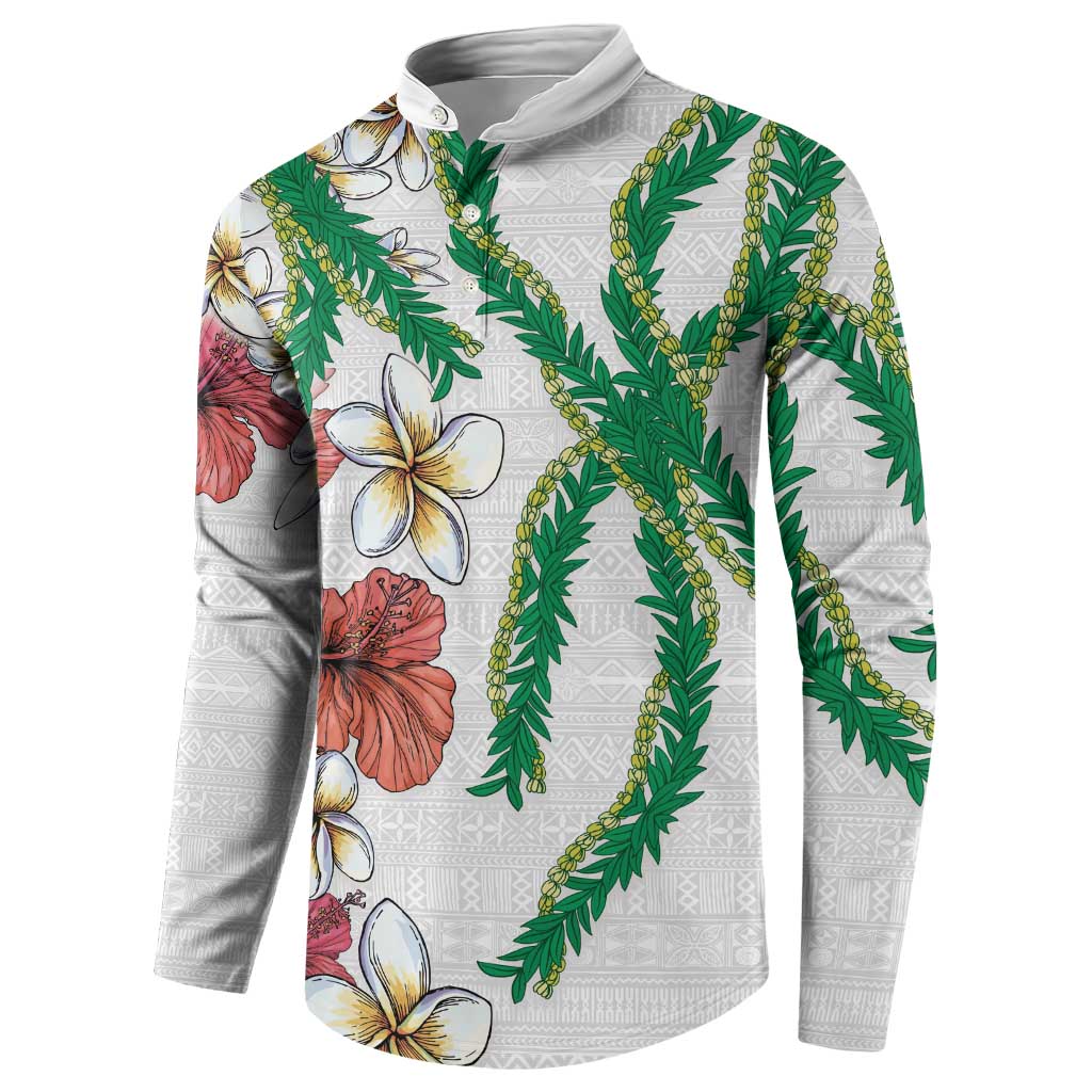 Hawaiian Tropical Flowers and Maile Pikake Button Sweatshirt Polynesian Tribal Pattern White Color LT03 - Polynesian Pride