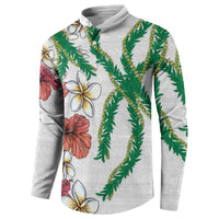 Hawaiian Tropical Flowers and Maile Pikake Button Sweatshirt Polynesian Tribal Pattern White Color LT03 - Polynesian Pride