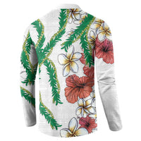 Hawaiian Tropical Flowers and Maile Pikake Button Sweatshirt Polynesian Tribal Pattern White Color LT03 - Polynesian Pride