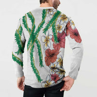 Hawaiian Tropical Flowers and Maile Pikake Button Sweatshirt Polynesian Tribal Pattern White Color LT03 - Polynesian Pride