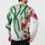 Hawaiian Tropical Flowers and Maile Pikake Button Sweatshirt Polynesian Tribal Pattern White Color