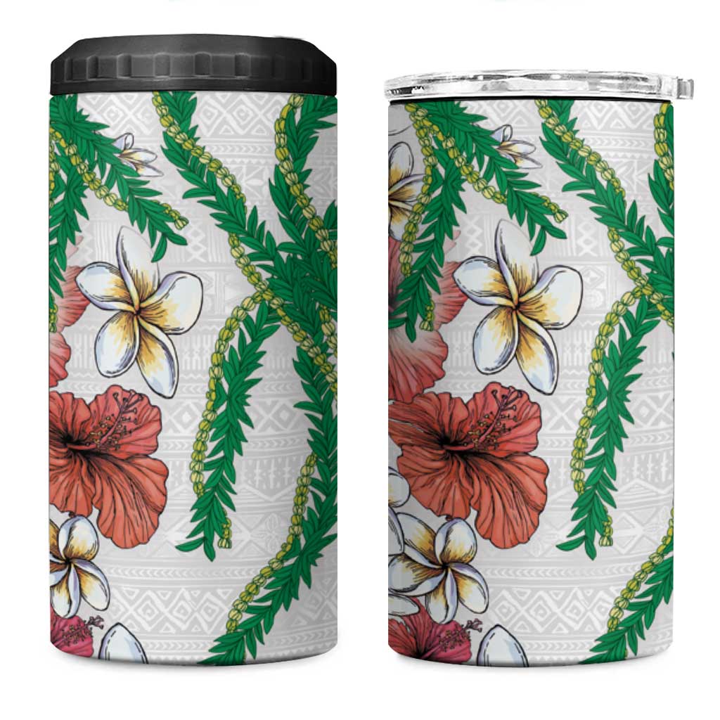 Hawaiian Tropical Flowers and Maile Pikake 4 in 1 Can Cooler Tumbler Polynesian Tribal Pattern White Color LT03 One Size: 16 oz White - Polynesian Pride