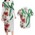 Hawaiian Tropical Flowers and Maile Pikake Couples Matching Long Sleeve Bodycon Dress and Hawaiian Shirt Polynesian Tribal Pattern White Color