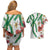 Hawaiian Tropical Flowers and Maile Pikake Couples Matching Off Shoulder Short Dress and Hawaiian Shirt Polynesian Tribal Pattern White Color LT03