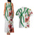 Hawaiian Tropical Flowers and Maile Pikake Couples Matching Tank Maxi Dress and Hawaiian Shirt Polynesian Tribal Pattern White Color