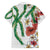 Hawaiian Tropical Flowers and Maile Pikake Family Matching Long Sleeve Bodycon Dress and Hawaiian Shirt Polynesian Tribal Pattern White Color