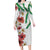 Hawaiian Tropical Flowers and Maile Pikake Family Matching Long Sleeve Bodycon Dress and Hawaiian Shirt Polynesian Tribal Pattern White Color