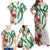 Hawaiian Tropical Flowers and Maile Pikake Family Matching Off Shoulder Maxi Dress and Hawaiian Shirt Polynesian Tribal Pattern White Color