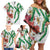 Hawaiian Tropical Flowers and Maile Pikake Family Matching Off Shoulder Short Dress and Hawaiian Shirt Polynesian Tribal Pattern White Color LT03