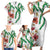 Hawaiian Tropical Flowers and Maile Pikake Family Matching Short Sleeve Bodycon Dress and Hawaiian Shirt Polynesian Tribal Pattern White Color