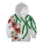 Hawaiian Tropical Flowers and Maile Pikake Kid Hoodie Polynesian Tribal Pattern White Color