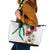 Hawaiian Tropical Flowers and Maile Pikake Leather Tote Bag Polynesian Tribal Pattern White Color