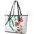 Hawaiian Tropical Flowers and Maile Pikake Leather Tote Bag Polynesian Tribal Pattern White Color