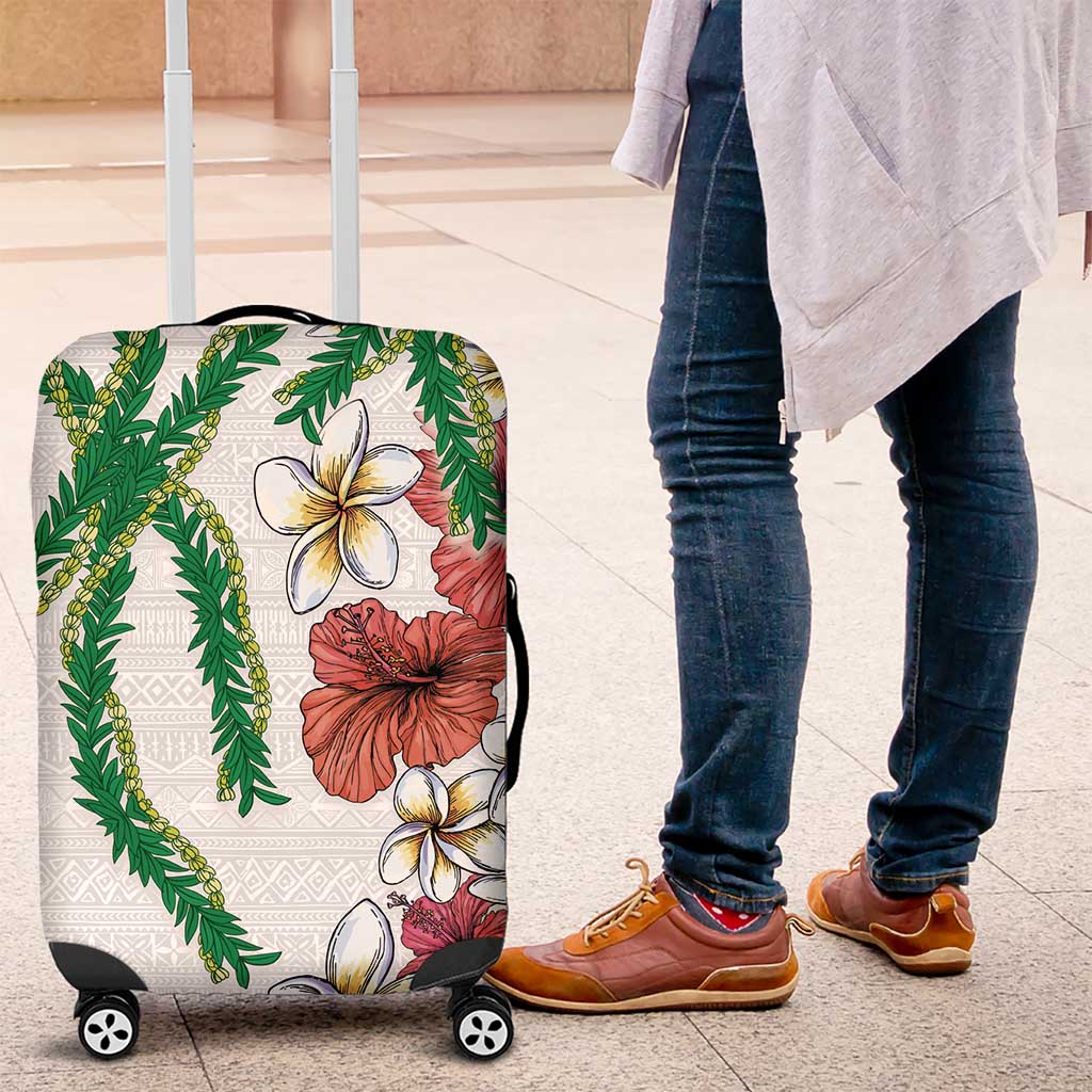 Hawaiian Tropical Flowers and Maile Pikake Luggage Cover Polynesian Tribal Pattern White Color LT03 White - Polynesian Pride