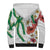 Hawaiian Tropical Flowers and Maile Pikake Sherpa Hoodie Polynesian Tribal Pattern White Color