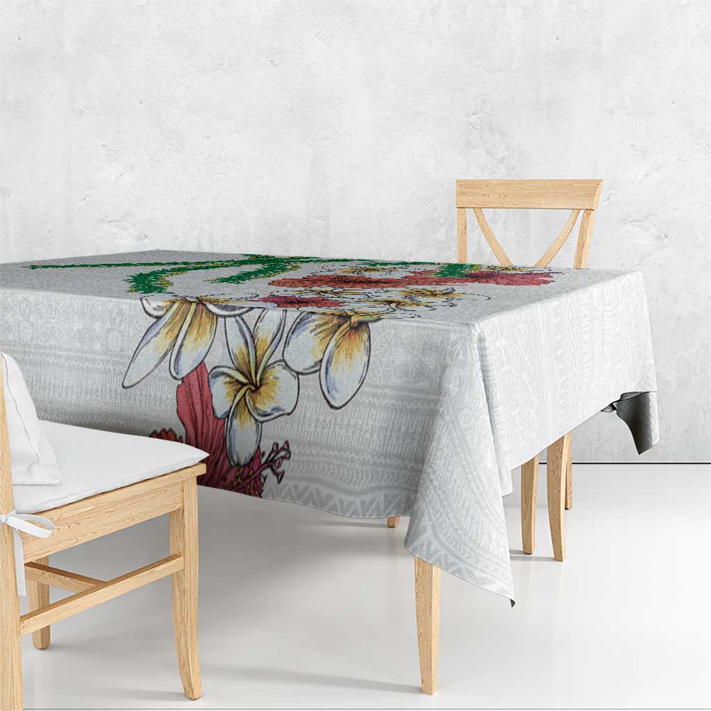 Hawaiian Tropical Flowers and Maile Pikake Tablecloth Polynesian Tribal Pattern White Color LT03 - Polynesian Pride