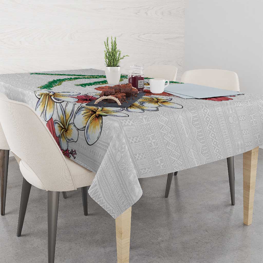 Hawaiian Tropical Flowers and Maile Pikake Tablecloth Polynesian Tribal Pattern White Color LT03 - Polynesian Pride
