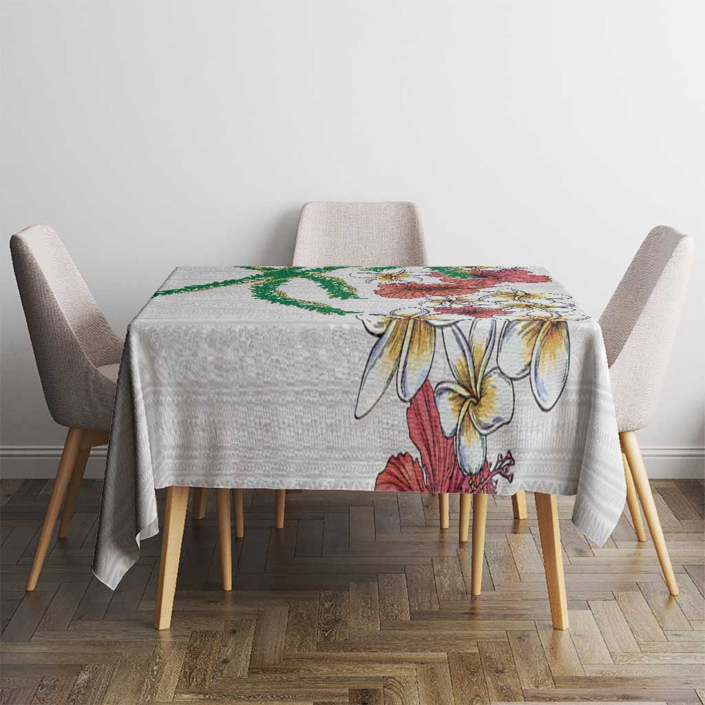 Hawaiian Tropical Flowers and Maile Pikake Tablecloth Polynesian Tribal Pattern White Color LT03 - Polynesian Pride