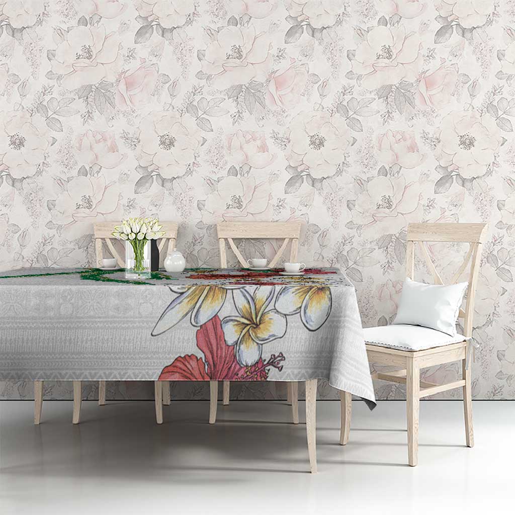 Hawaiian Tropical Flowers and Maile Pikake Tablecloth Polynesian Tribal Pattern White Color LT03 - Polynesian Pride