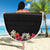 Hawaiian Tropical Flowers and Tribal Polynesian Tattoo Beach Blanket Black Color