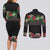 Hawaiian Tropical Flowers and Tribal Polynesian Tattoo Couples Matching Long Sleeve Bodycon Dress and Long Sleeve Button Shirt Black Color