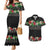 Hawaiian Tropical Flowers and Tribal Polynesian Tattoo Couples Matching Mermaid Dress and Hawaiian Shirt Black Color