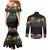 Hawaiian Tropical Flowers and Tribal Polynesian Tattoo Couples Matching Mermaid Dress and Long Sleeve Button Shirt Black Color