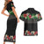 Hawaiian Tropical Flowers and Tribal Polynesian Tattoo Couples Matching Short Sleeve Bodycon Dress and Hawaiian Shirt Black Color