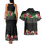 Hawaiian Tropical Flowers and Tribal Polynesian Tattoo Couples Matching Tank Maxi Dress and Hawaiian Shirt Black Color