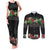 Hawaiian Tropical Flowers and Tribal Polynesian Tattoo Couples Matching Tank Maxi Dress and Long Sleeve Button Shirt Black Color