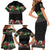 Hawaiian Tropical Flowers and Tribal Polynesian Tattoo Family Matching Short Sleeve Bodycon Dress and Hawaiian Shirt Black Color