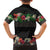 Hawaiian Tropical Flowers and Tribal Polynesian Tattoo Family Matching Summer Maxi Dress and Hawaiian Shirt Black Color