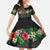 Hawaiian Tropical Flowers and Tribal Polynesian Tattoo Family Matching Summer Maxi Dress and Hawaiian Shirt Black Color