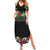 Hawaiian Tropical Flowers and Tribal Polynesian Tattoo Family Matching Summer Maxi Dress and Hawaiian Shirt Black Color