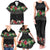 Hawaiian Tropical Flowers and Tribal Polynesian Tattoo Family Matching Tank Maxi Dress and Hawaiian Shirt Black Color