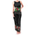 Hawaiian Tropical Flowers and Tribal Polynesian Tattoo Family Matching Tank Maxi Dress and Hawaiian Shirt Black Color