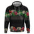 Hawaiian Tropical Flowers and Tribal Polynesian Tattoo Hoodie Black Color